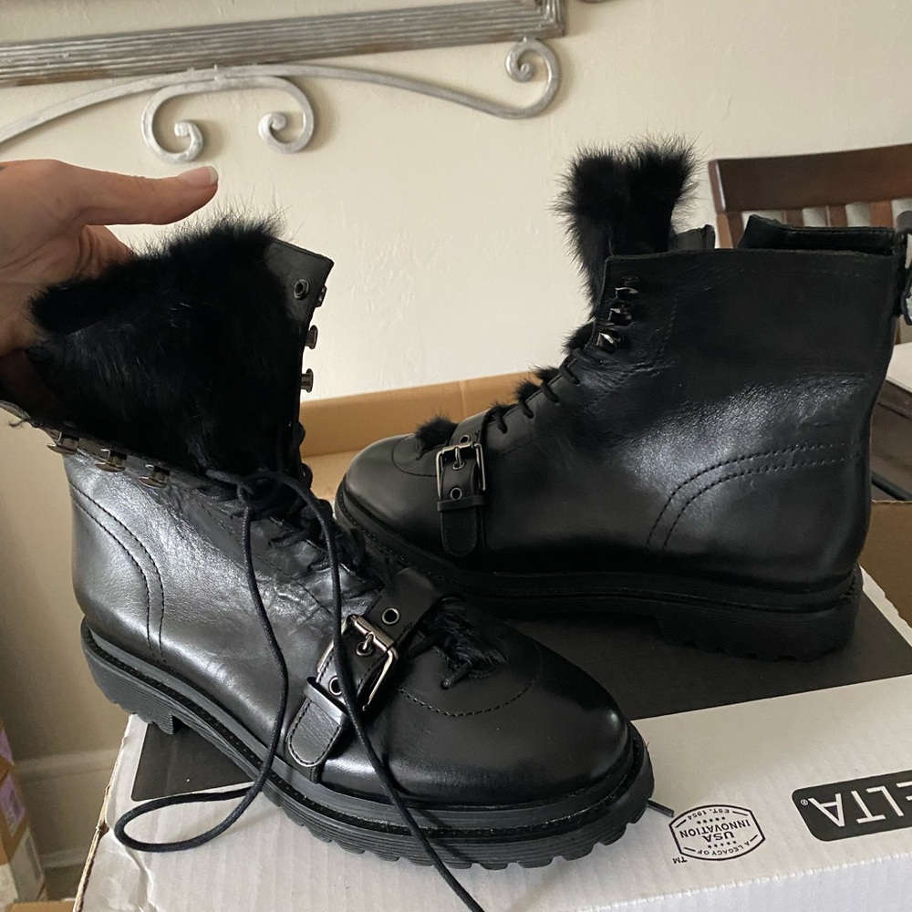 Franco Sarto rabbit fur boots